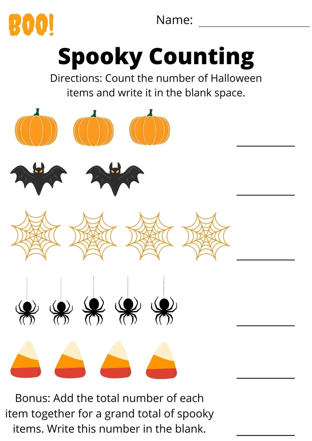 Children s Educational Counting Activity Worksheet Halloween Themed Printable PDF Etsy
