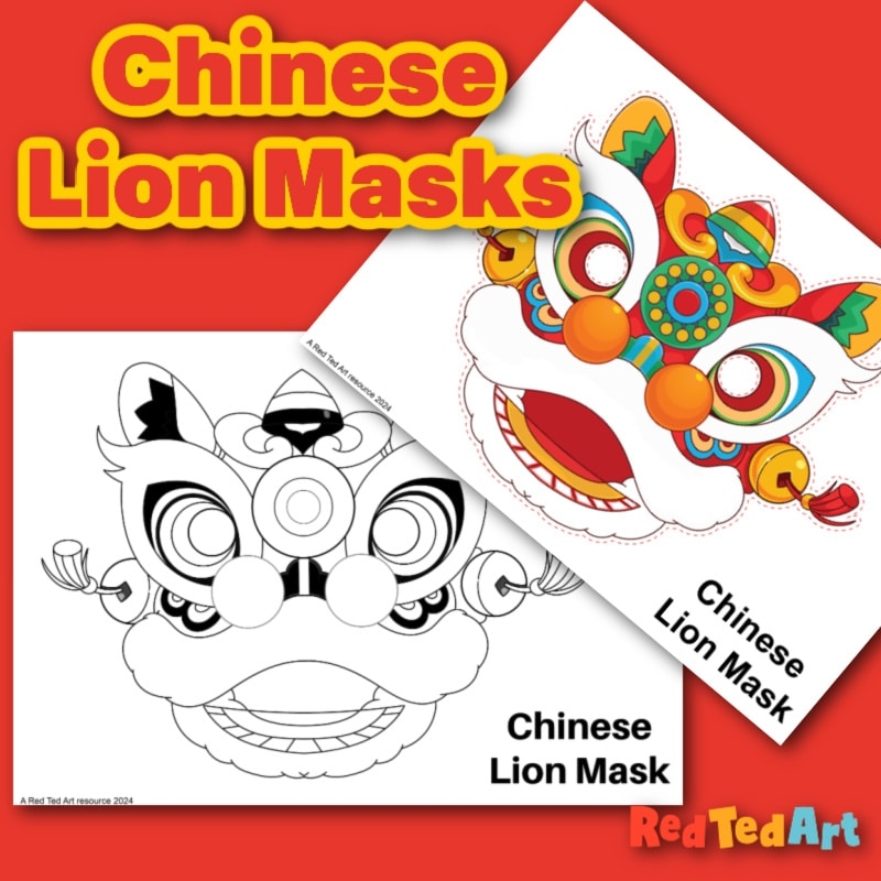 Chinese Lion Masks Printables Red Ted Art Kids Crafts
