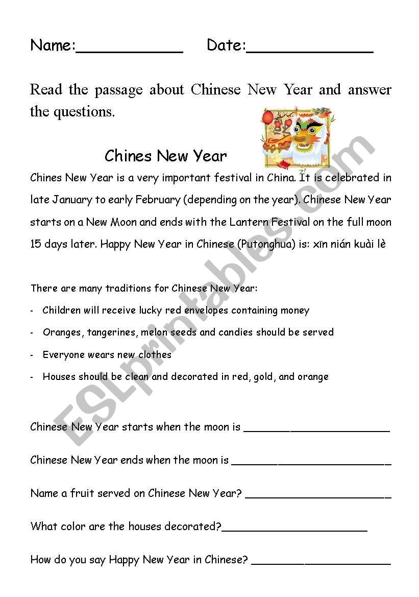 Chinese New Year Comprehension ESL Worksheet By Bleue77 Chinese New Year Comprehension ESL Worksheet By Bleue77