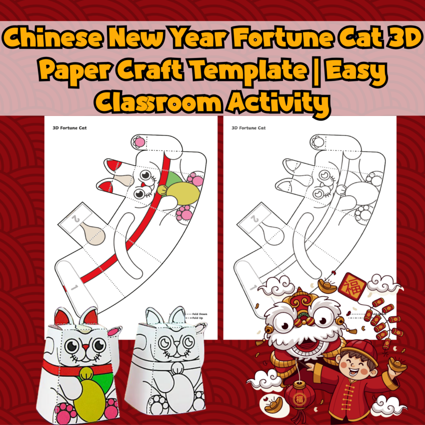 Chinese New Year Fortune Cat 3D Paper Craft Template Easy Classroom Activity Made By Teachers