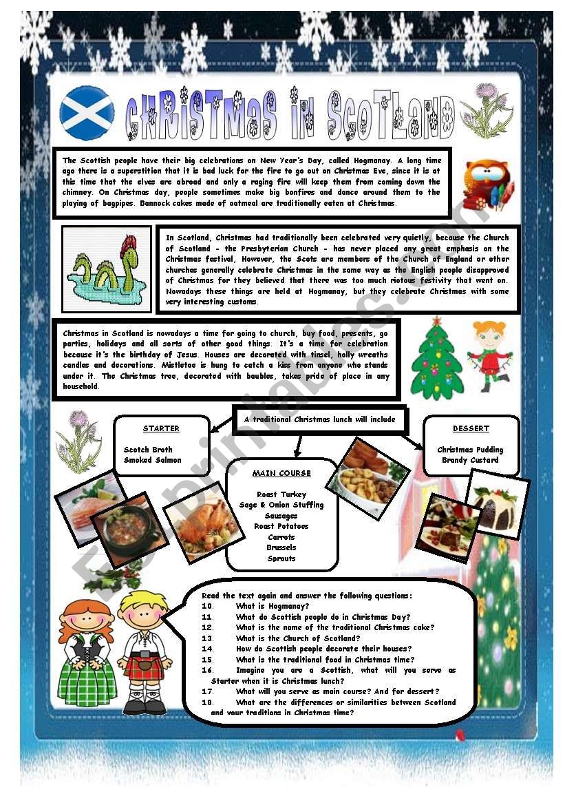 CHRISTMAS AROUND THE WORLD PART 5 SCOTLAND Bu0026W VERSION INCLUDED READING COMPREHENSION ESL Worksheet By AGUILA CHRISTMAS AROUND THE WORLD PART 5 SCOTLAND Bu0026W VERSION INCLUDED READING COMPREHENSION ESL Worksheet By AGUILA
