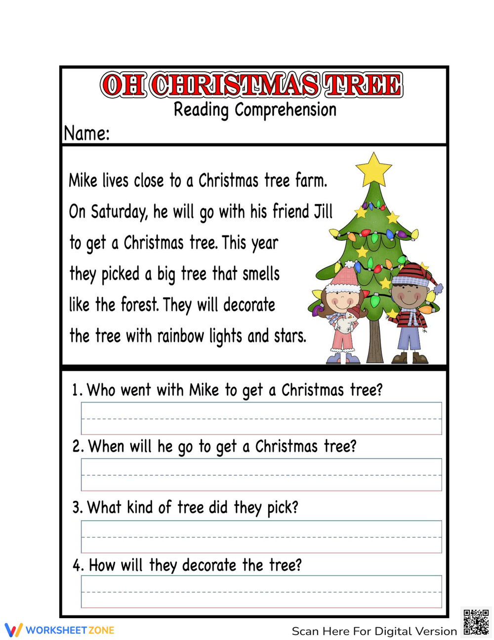 Christmas Reading Comprehension Worksheets Third Grade