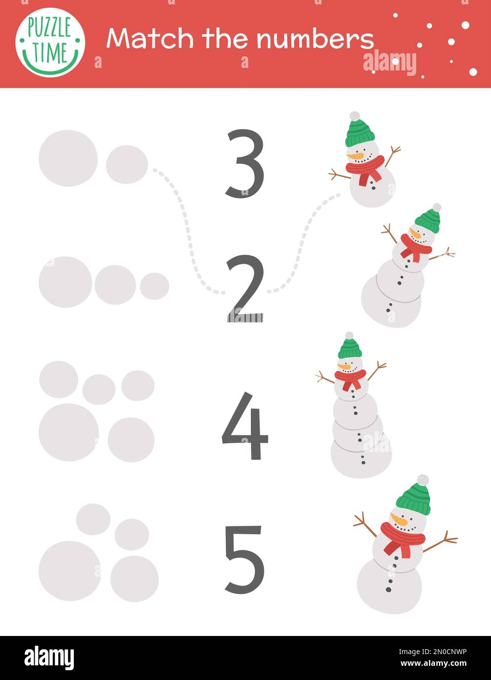 Christmas Matching Game With Snowman Winter Math Activity For Preschool Children Educational New Year Printable Counting Worksheet With Cute Funny E Stock Vector Image U0026 Art Alamy