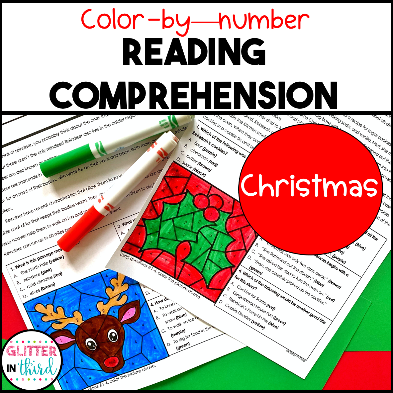 Christmas Reading Comprehension Color By Number Worksheets Glitter In Third Christmas Reading Comprehension Color By Number Worksheets Glitter In Third