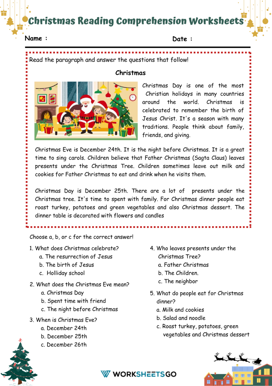 Christmas Reading Comprehension Worksheets WorksheetsGO Christmas Reading Comprehension Worksheets WorksheetsGO