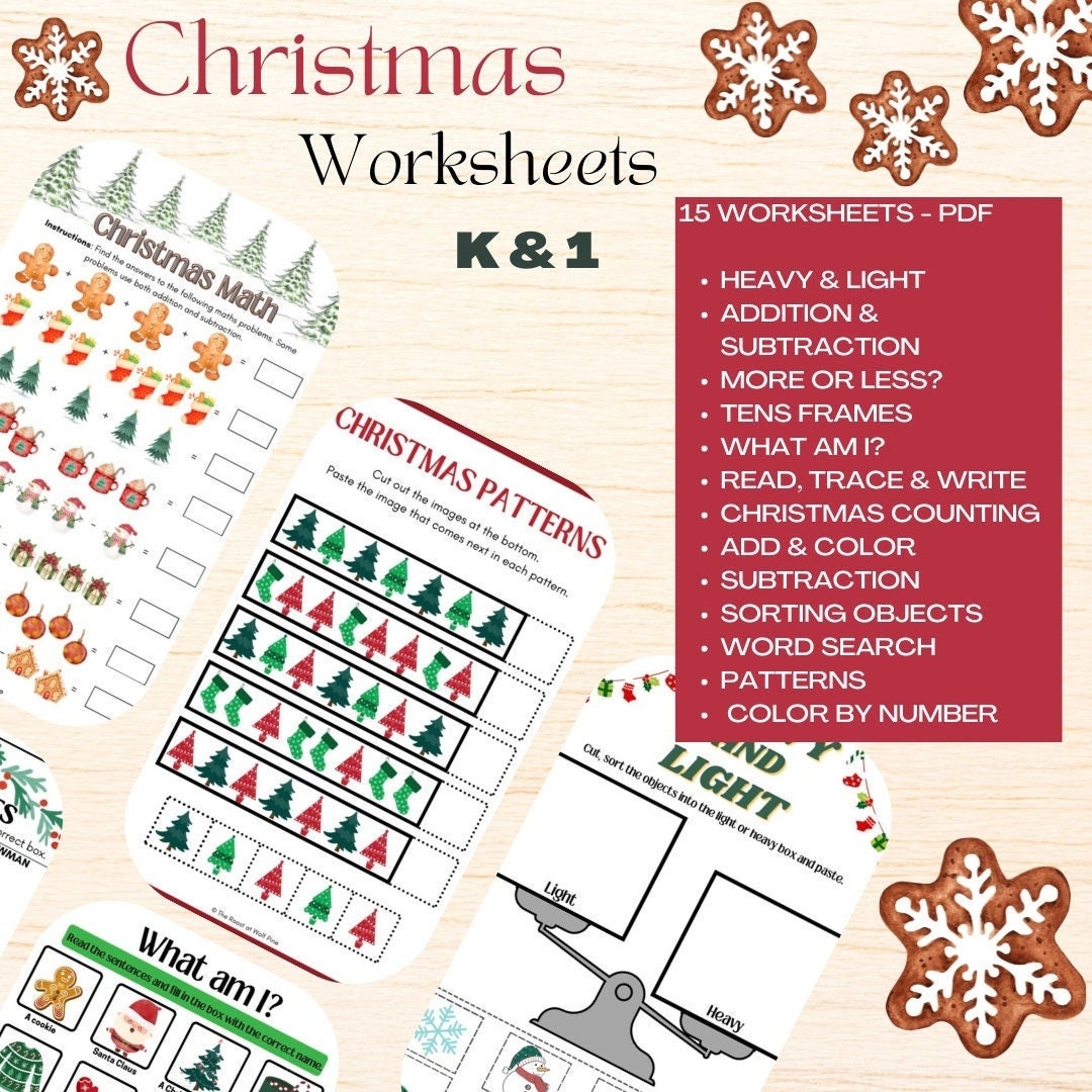 CHRISTMAS WORKSHEETS Kindergarten U0026 First Grade Homeschool 