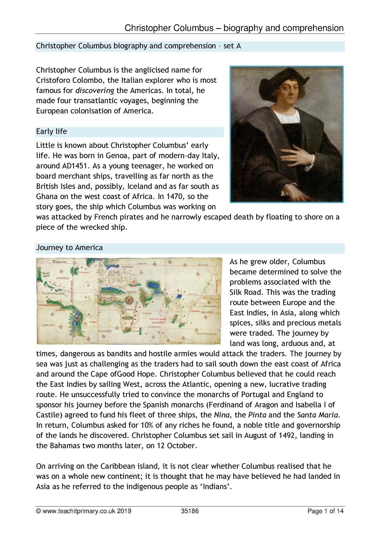 Christopher Columbus Comprehension KS2 History Teachit Christopher Columbus Comprehension KS2 History Teachit