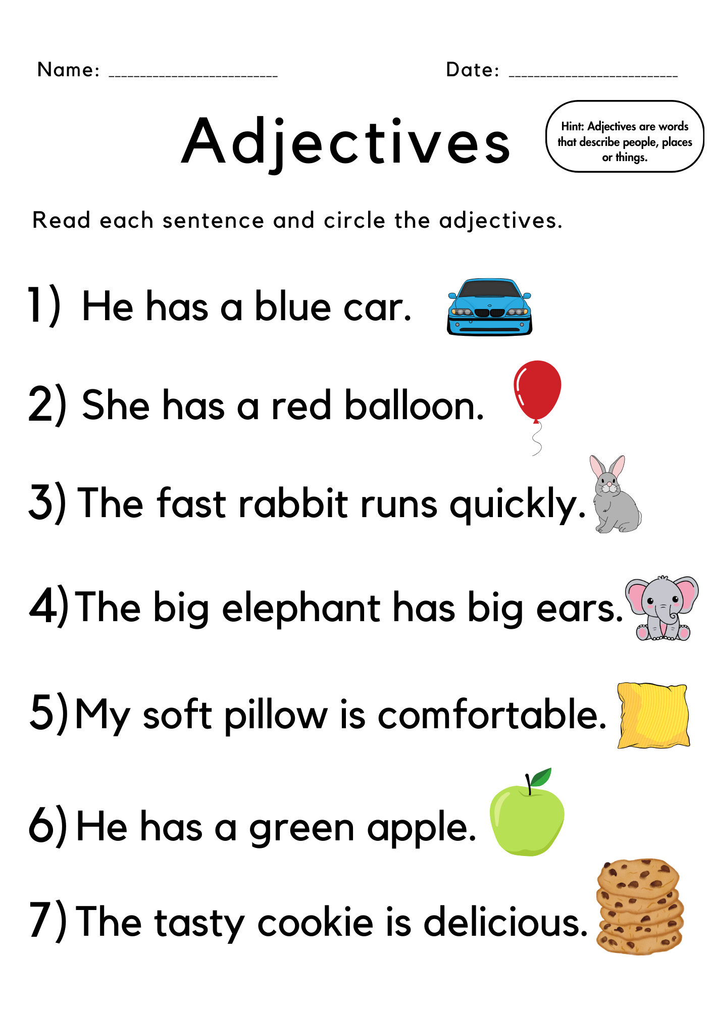 Circle The Adjective With Answers Worksheet For Grade 1 Teaching Resources