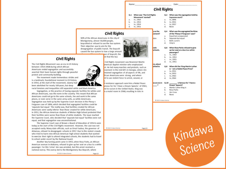 Civil Rights Reading Comprehension Passage And Questions PDF Teaching Resources
