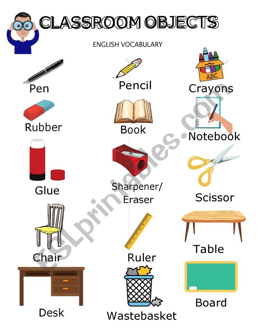 Printable Classroom Objects Worksheets
