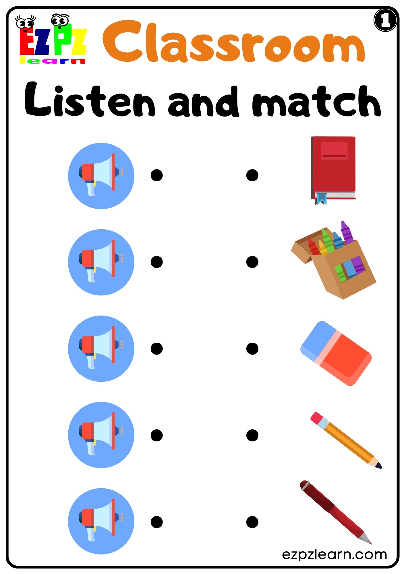 Classroom Objects Listen And Match Interactive Worksheet 1 Classroom Objects Listen And Match Interactive Worksheet 1