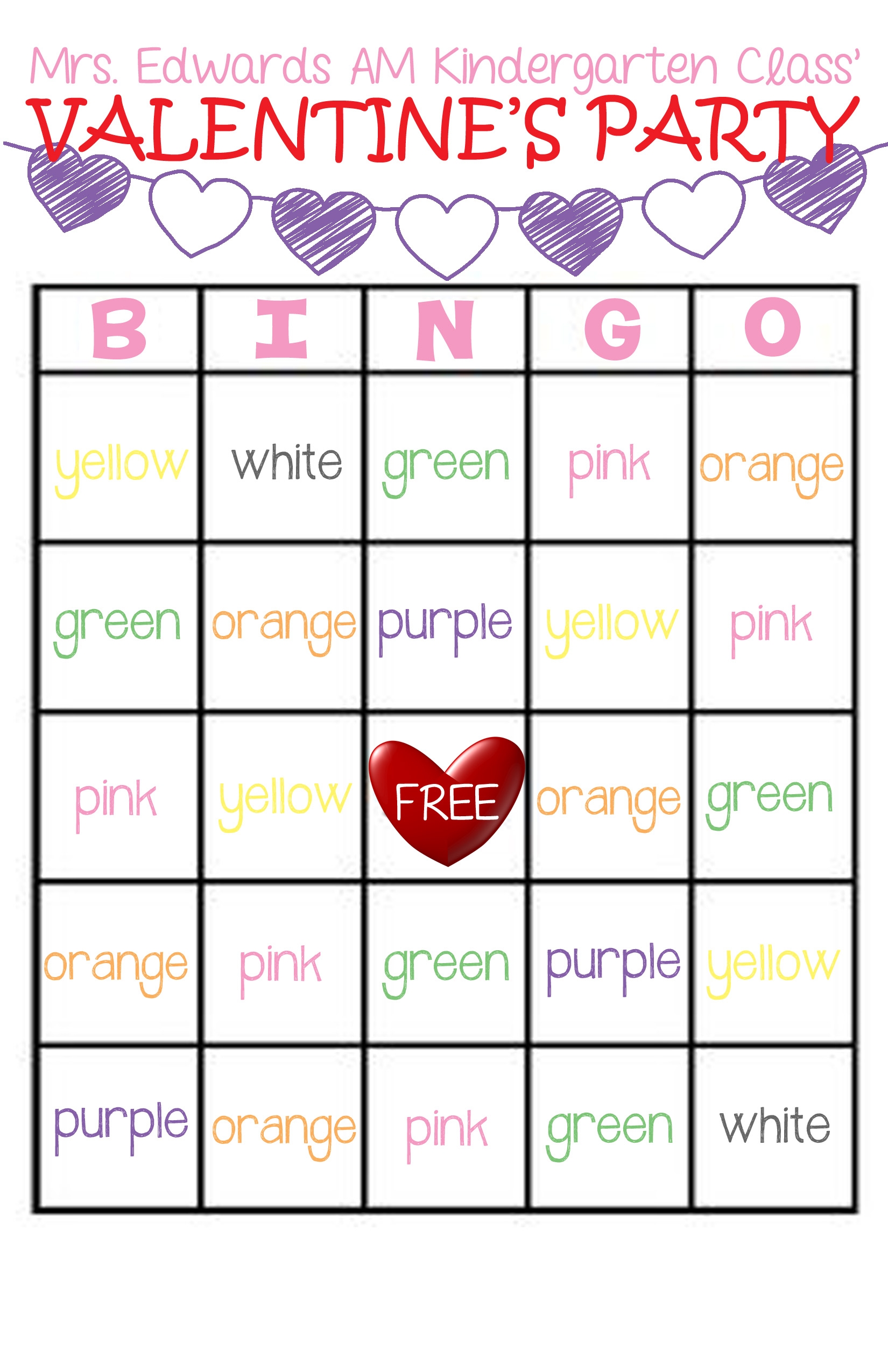Valentine's Day Bingo Printable Preschool