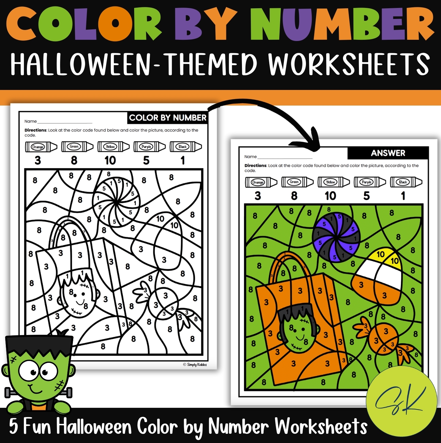Kindergarten Printable Number One Halloween Worksheets