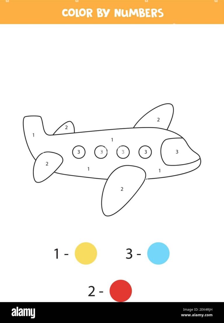 Color Cartoon Airplane By Numbers Transportation Worksheet Stock Vector Image U0026 Art Alamy