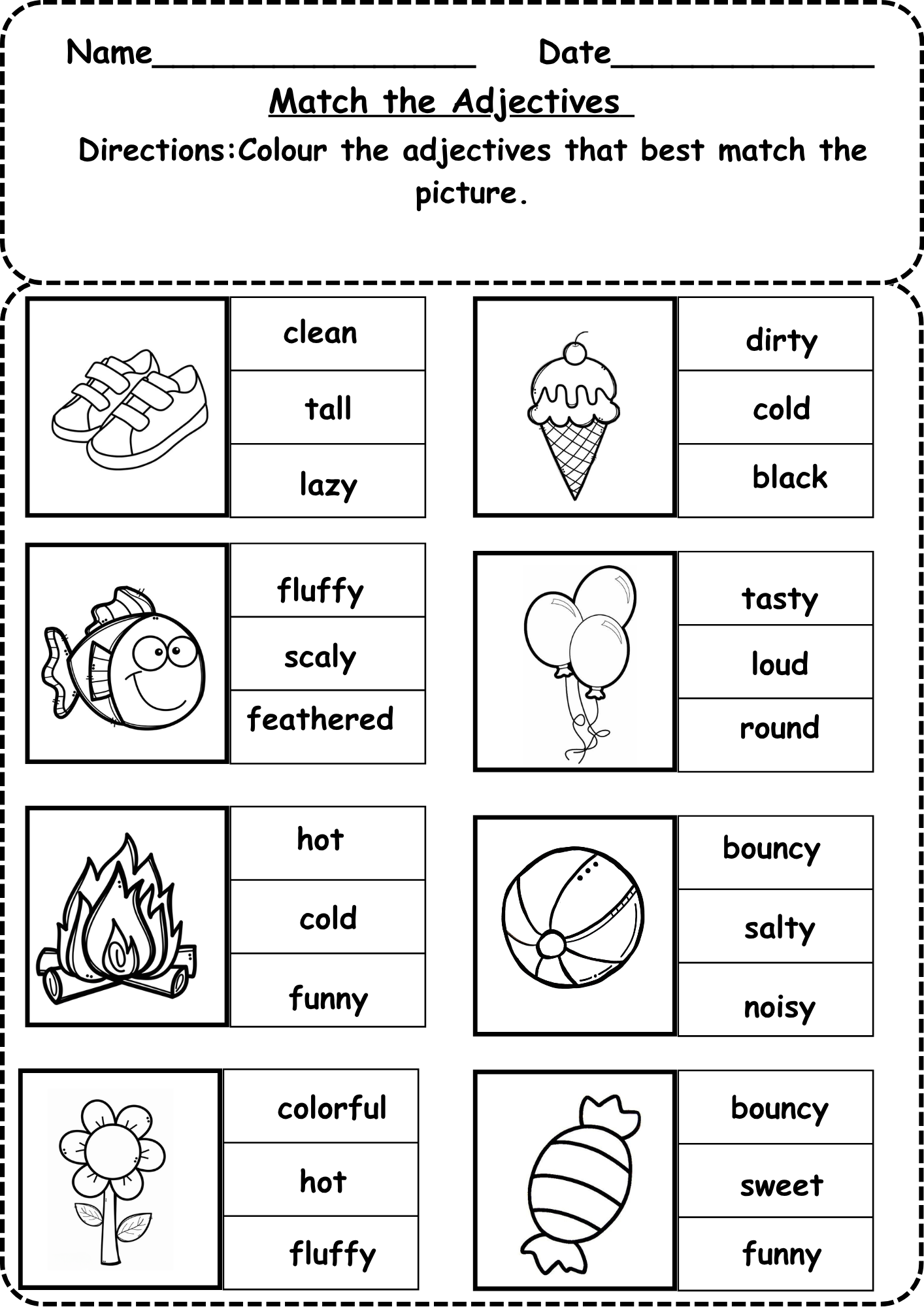 Color The Adjective Worksheet Free Printable For Grade 1 Color The Adjective Worksheet Free Printable For Grade 1