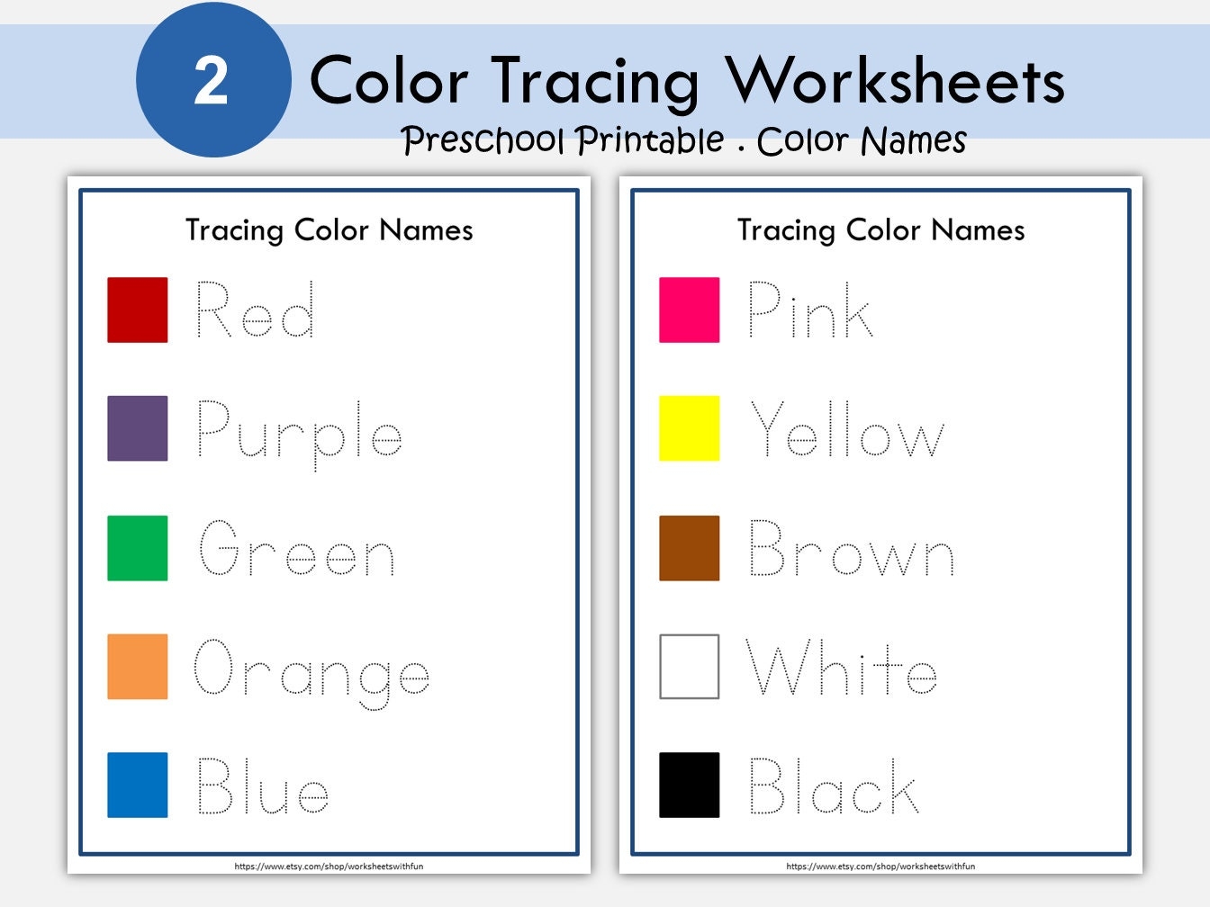 Color Tracing Worksheet Kindergarten Worksheets Spellings Learn To Read And Write Color Names Toddlers Sight Words Homeschool Printable Etsy