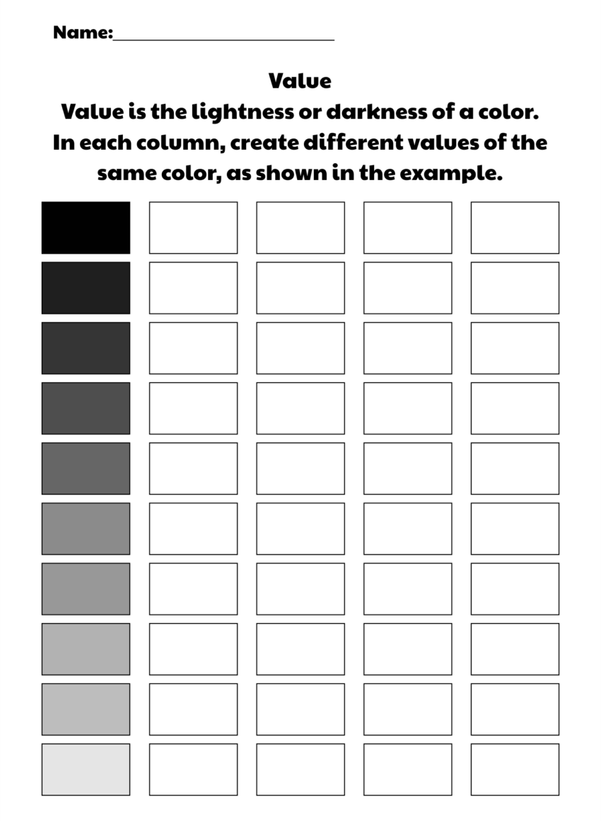 Color Value Scale Worksheet Art Lessons Worksheets Library