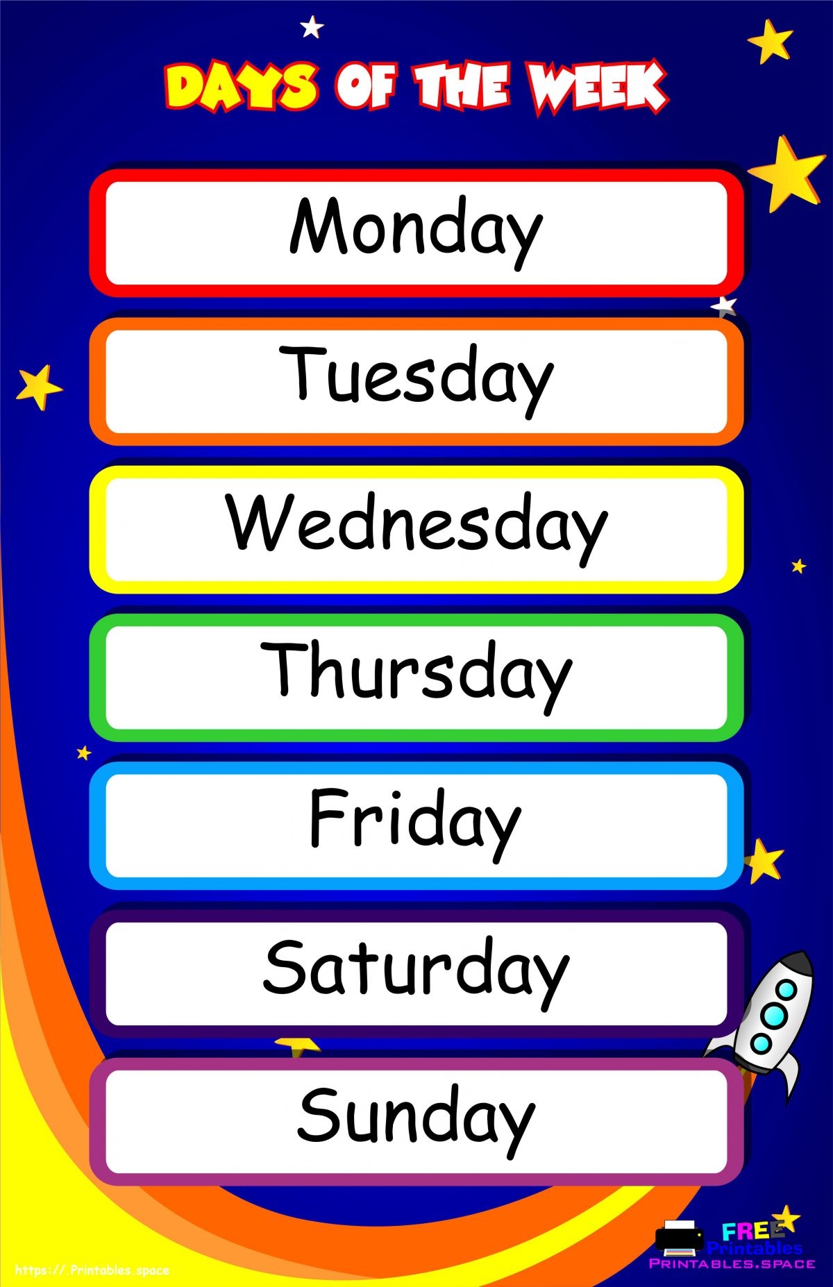 Days Of The Week Preschool Printable
