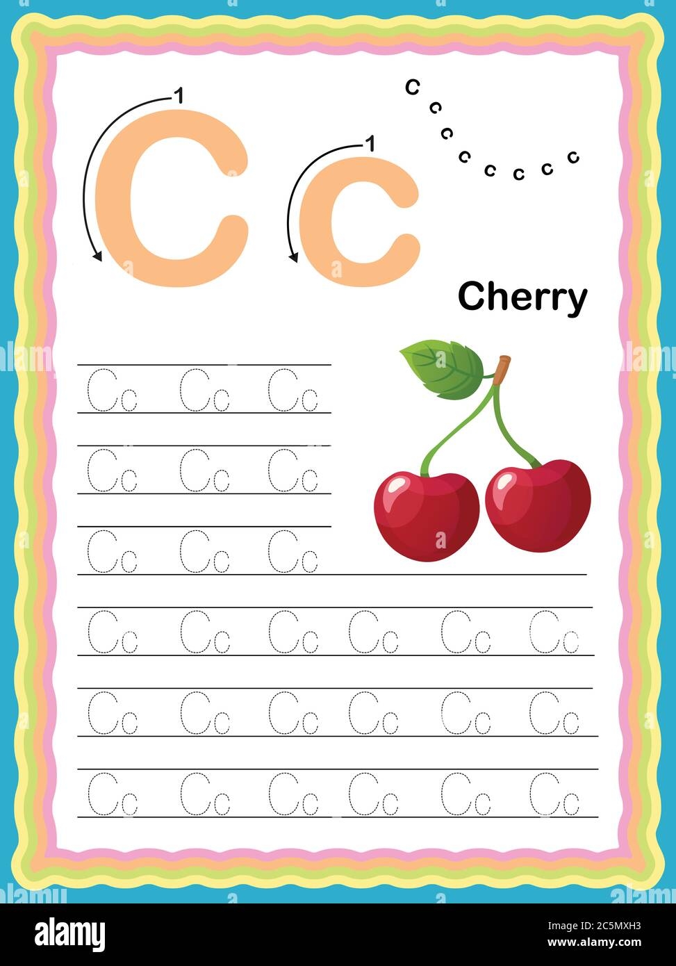 Colorful Letter C Uppercase And Lowercase Tracing Alphabets Start With Vegetables And Fruits Daily Writing Practice Worksheet Printable A4 Size Col Stock Vector Image Art Alamy
