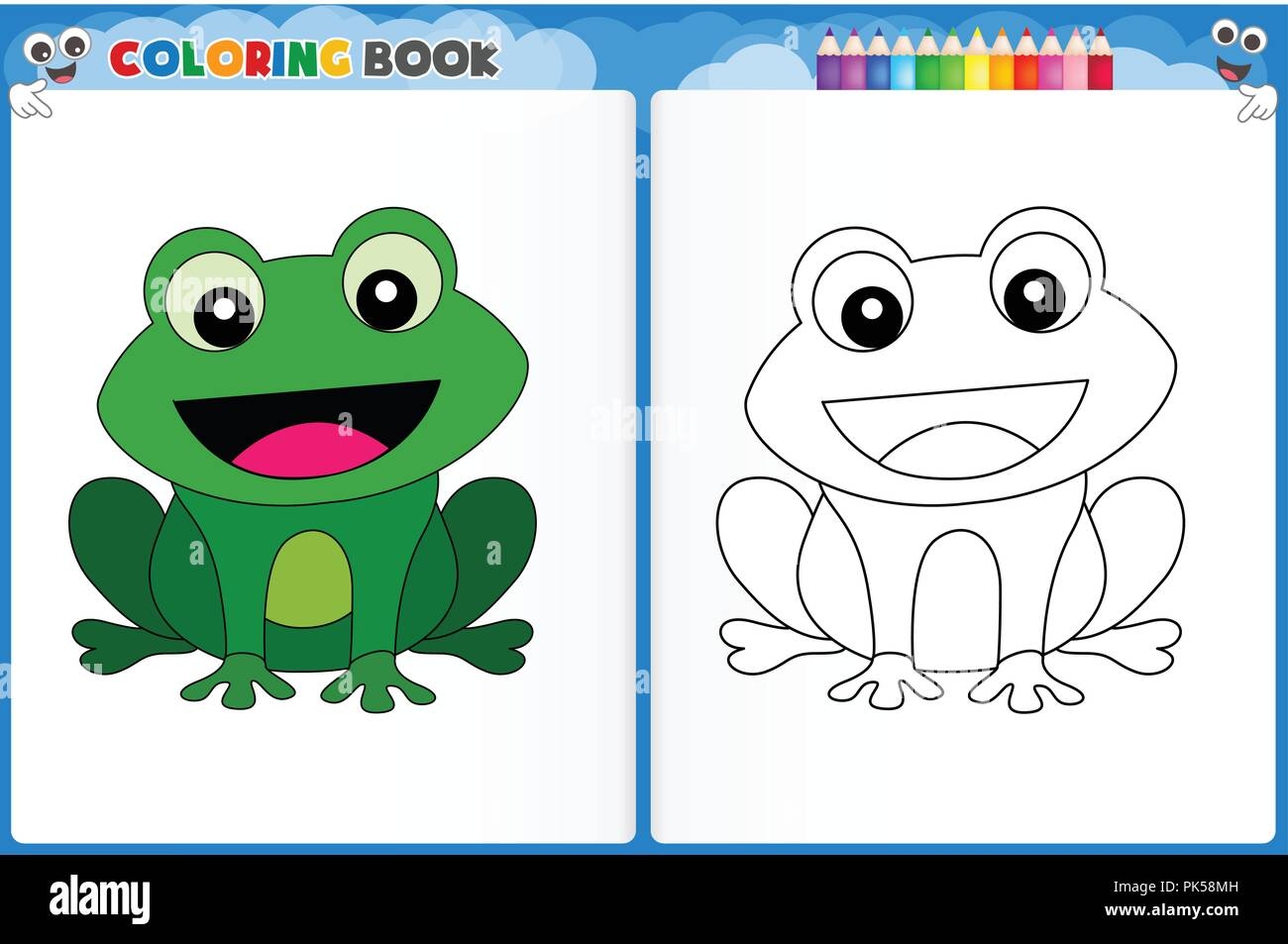 Coloring Page Cute Frog With Colorful Sample Printable Worksheet For Preschool Kindergarten Kids To Improve Basic Coloring Skills Stock Vector Image U0026 Art Alamy