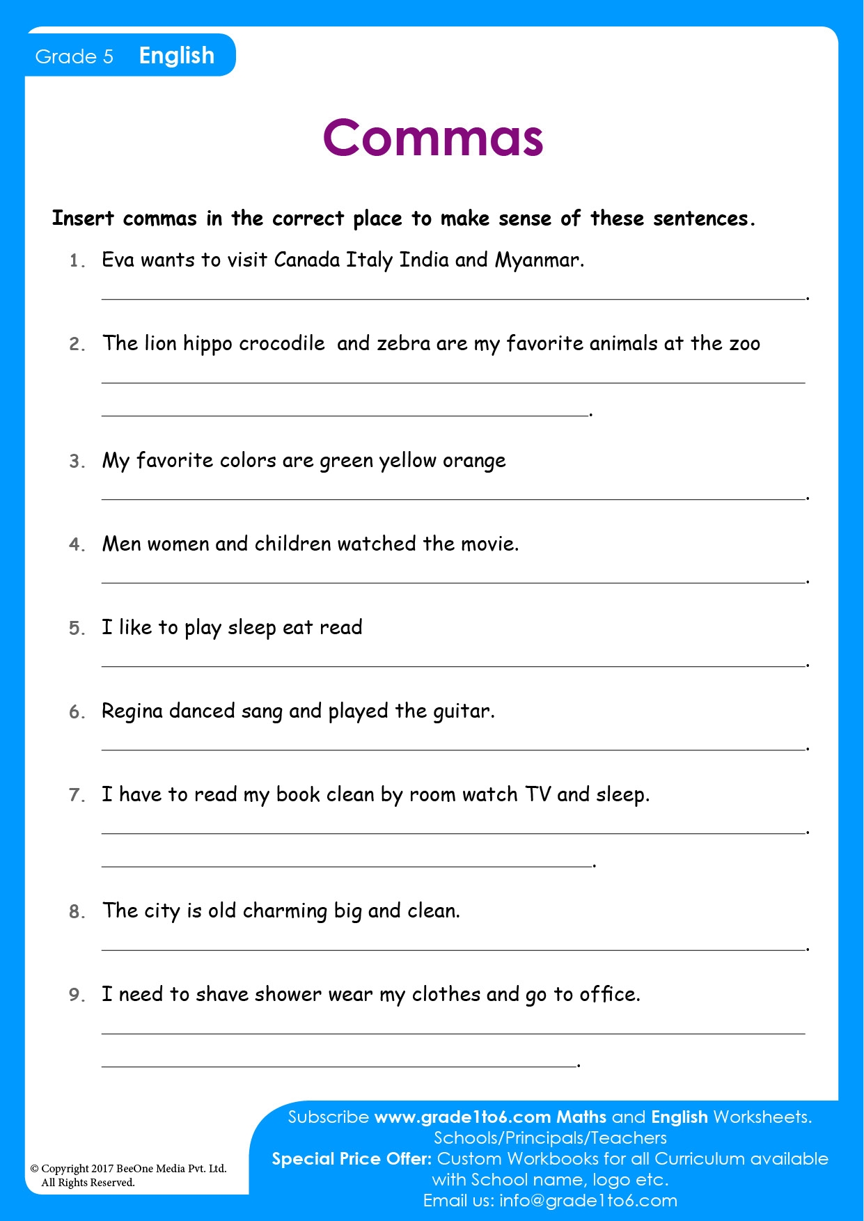 Comma Worksheet For Class 4 And 5 Grade1to6 Worksheets Library