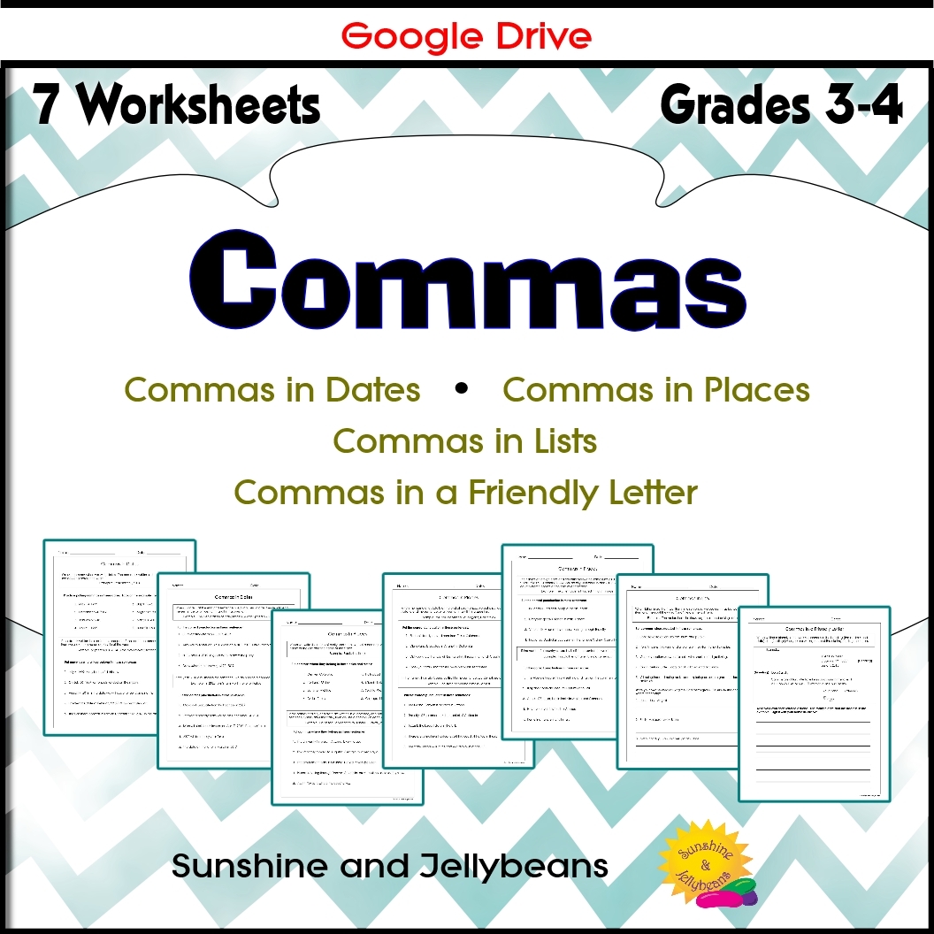 Commas In Dates Places Lists Letters Grades 2 3 4 7 Worksheets Google Drive Made By Teachers