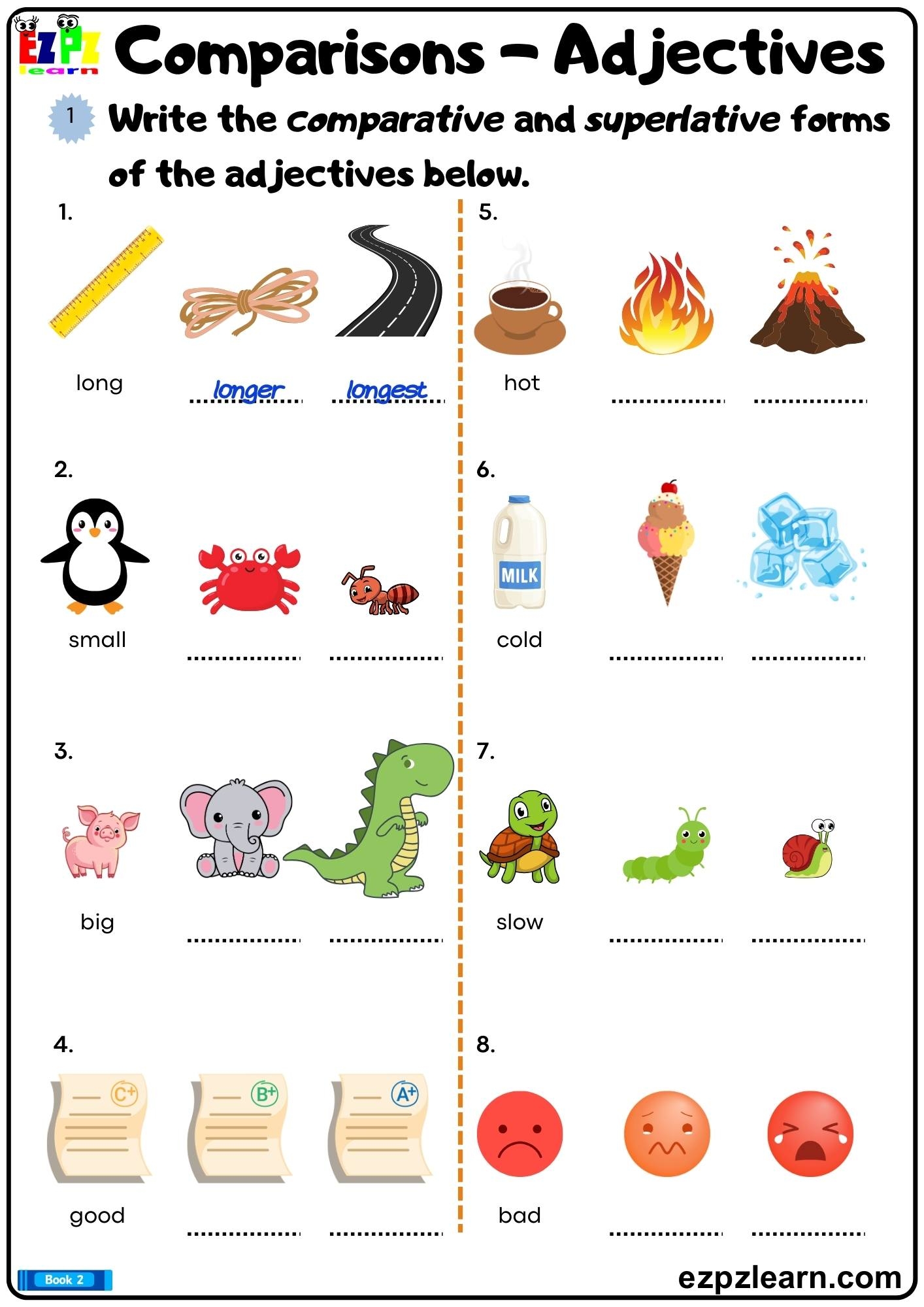 Comparative And Superlative Adjectives Write The Comparative And Superlative Forms Of The Adjectives Printable Grammar Worksheet PDF Ezpzlearn