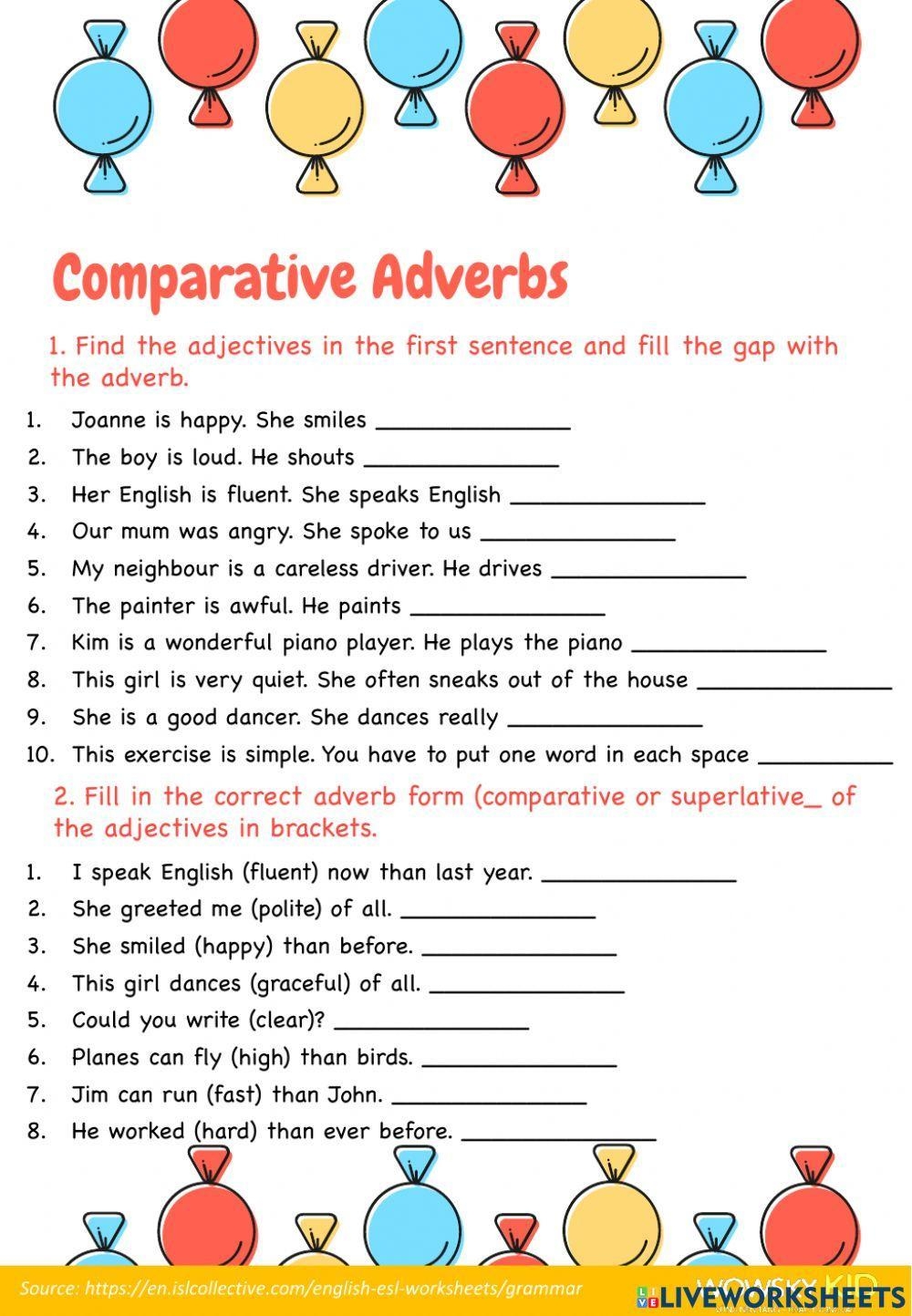 Comparative Superlative Adverbs Worksheet Live Worksheets Worksheets Library