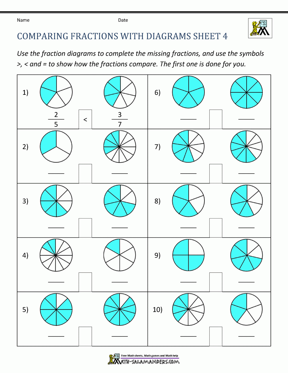 Comparing Fractions Worksheet
