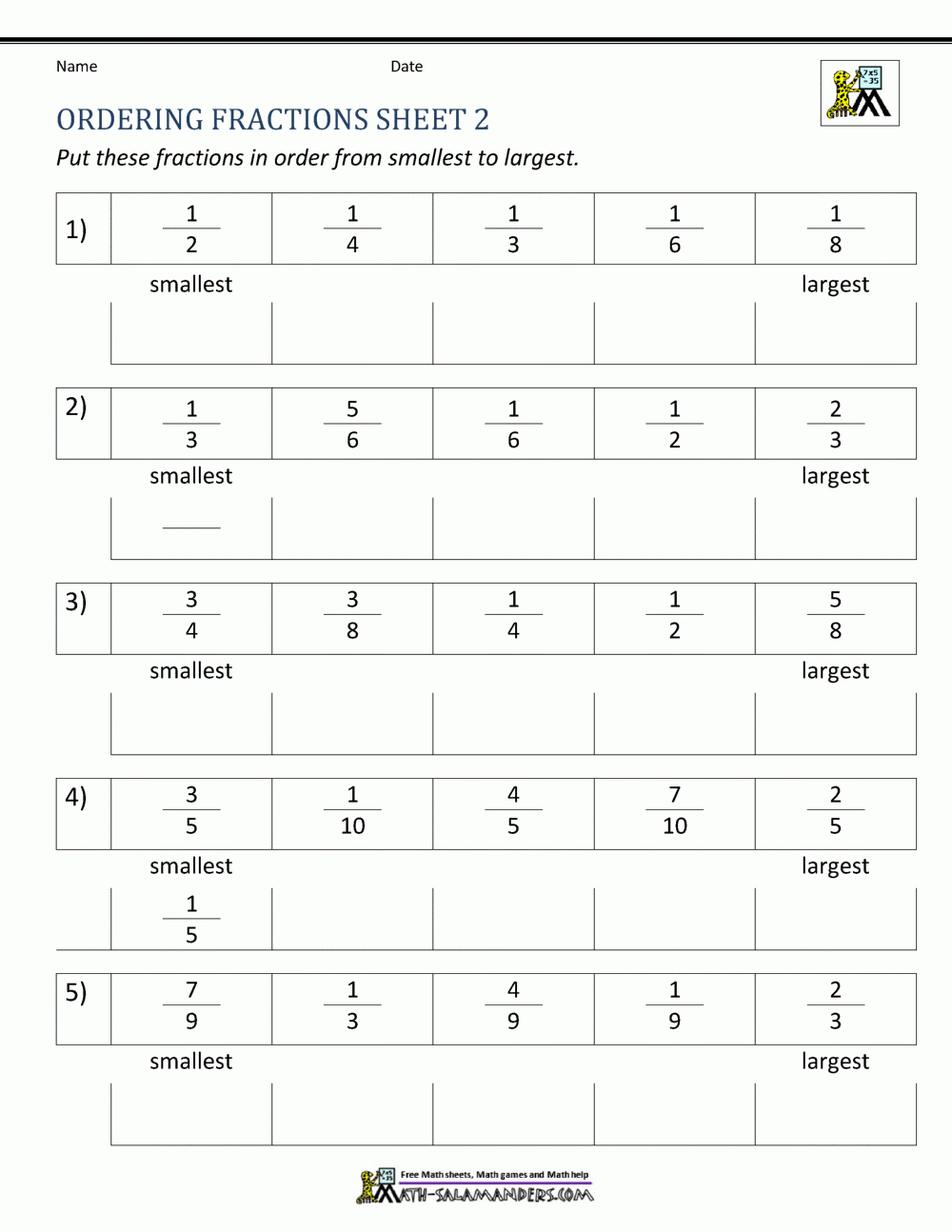 Comparing Fractions Worksheet