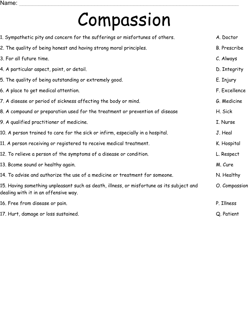 Compassion Worksheet WordMint Compassion Worksheet WordMint