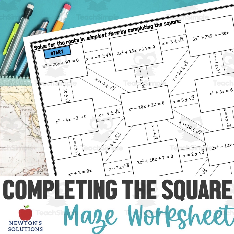 Completing The Square Maze Worksheet By Teach Simple Completing The Square Maze Worksheet By Teach Simple