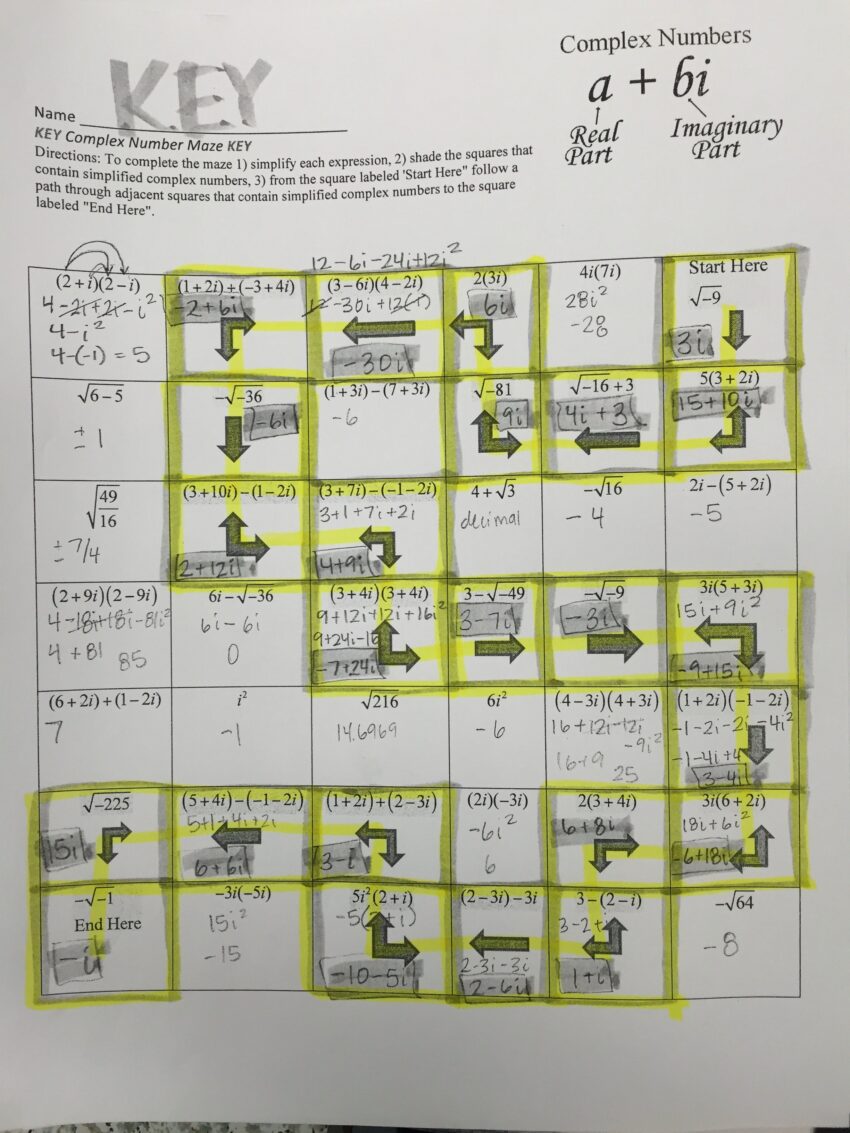 Complex Number Maze Key Mathwithmsmac Worksheets Library
