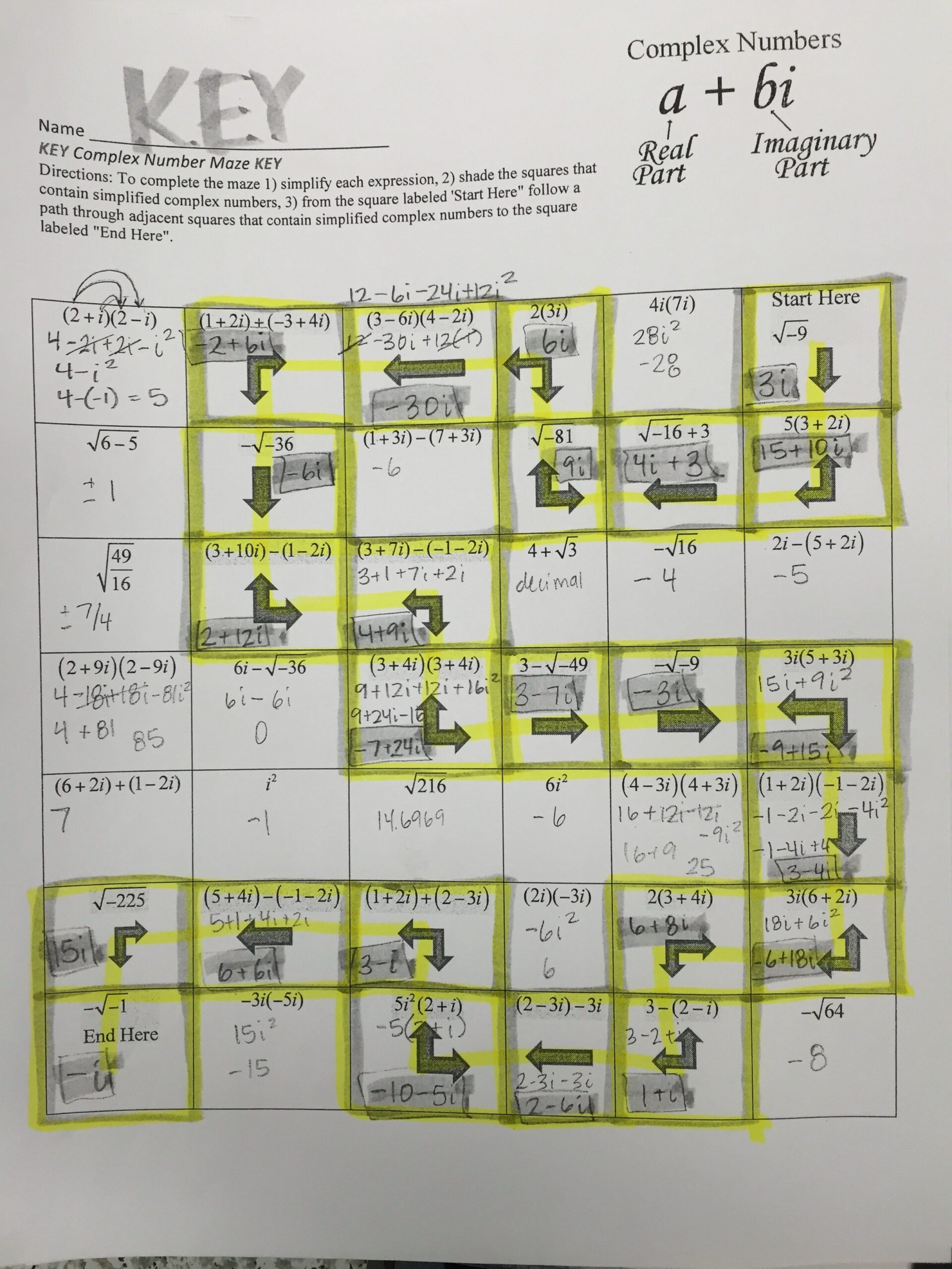 Complex Number Maze Key Mathwithmsmac Worksheets Library