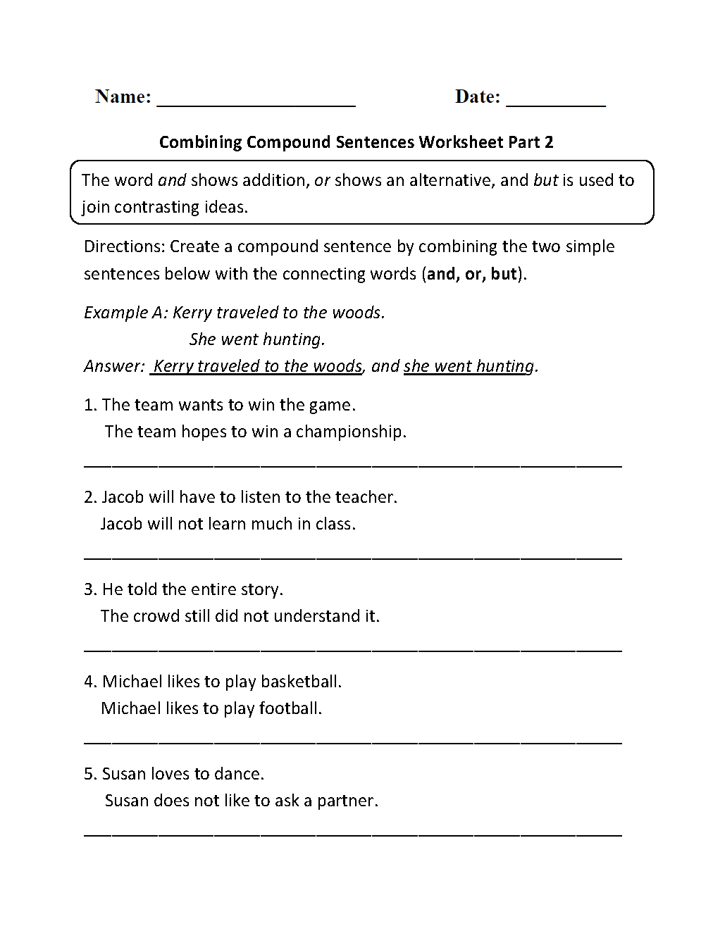 Compound Sentences Worksheets Combining Compound Sentences Worksheet Part 2 Compound Sentences Worksheets Combining Compound Sentences Worksheet Part 2