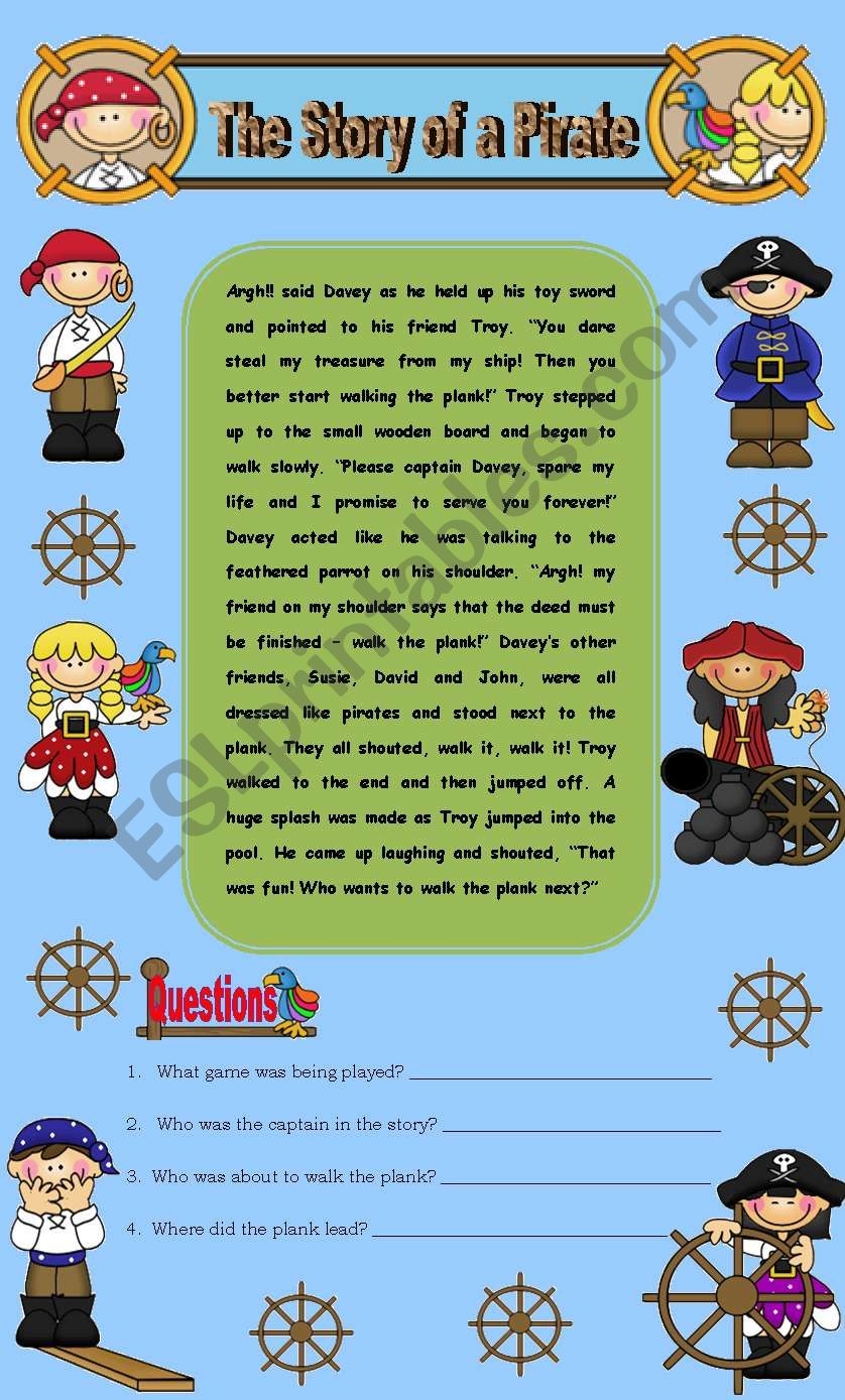 Comprehension The Story Of A Pirate Includes A Word Search 2 Pages ESL Worksheet By Lyrill