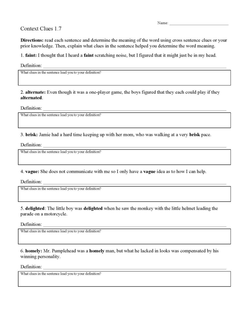 Context Clues Worksheets Ereading Worksheets