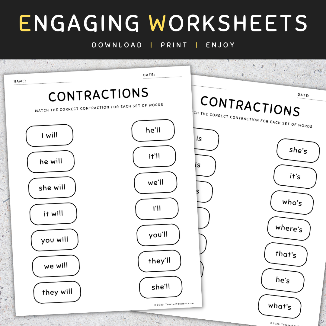 Contractions Worksheets Matching Game Activity Assessment Made By Teachers Contractions Worksheets Matching Game Activity Assessment Made By Teachers