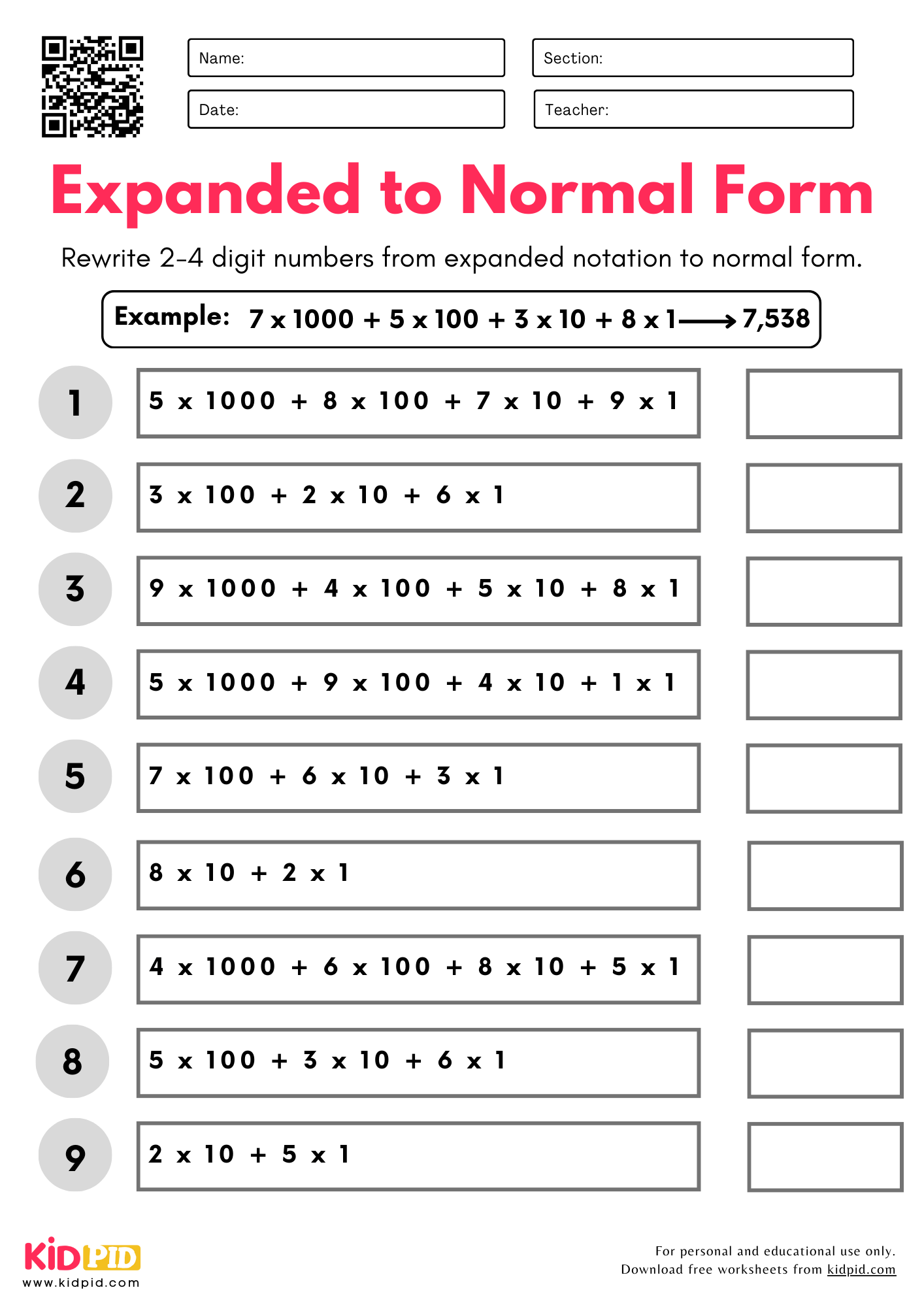 Convert Expanded Notation To Standard Form Place Value Worksheets Grade 3 Kidpid