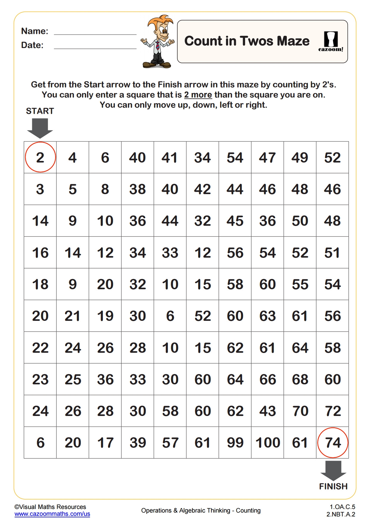 Count In 2s Maze PDF Printable Operations And Algebraic Thinking Worksheets Count In 2s Maze PDF Printable Operations And Algebraic Thinking Worksheets