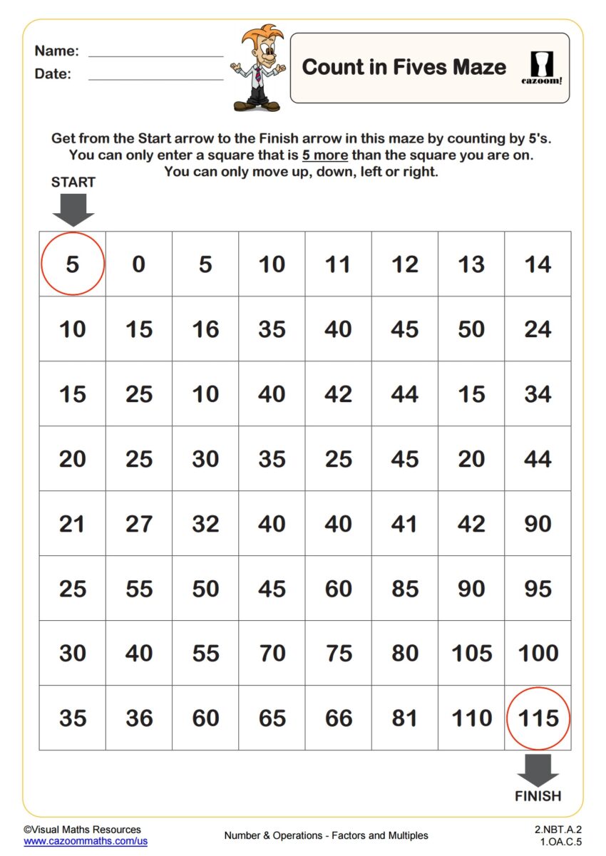 Count In 5s Maze PDF Printable Number And Operations Worksheets