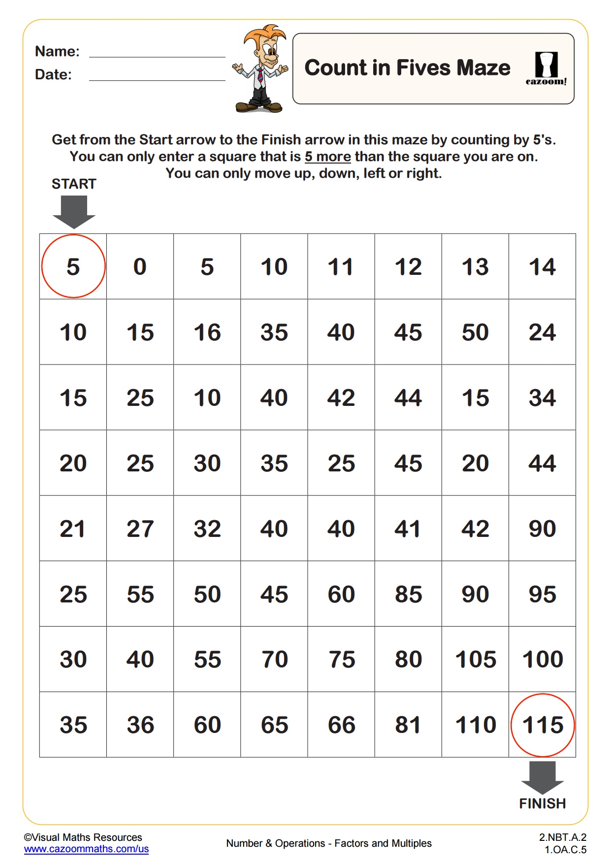Count In 5s Maze PDF Printable Number And Operations Worksheets Count In 5s Maze PDF Printable Number And Operations Worksheets