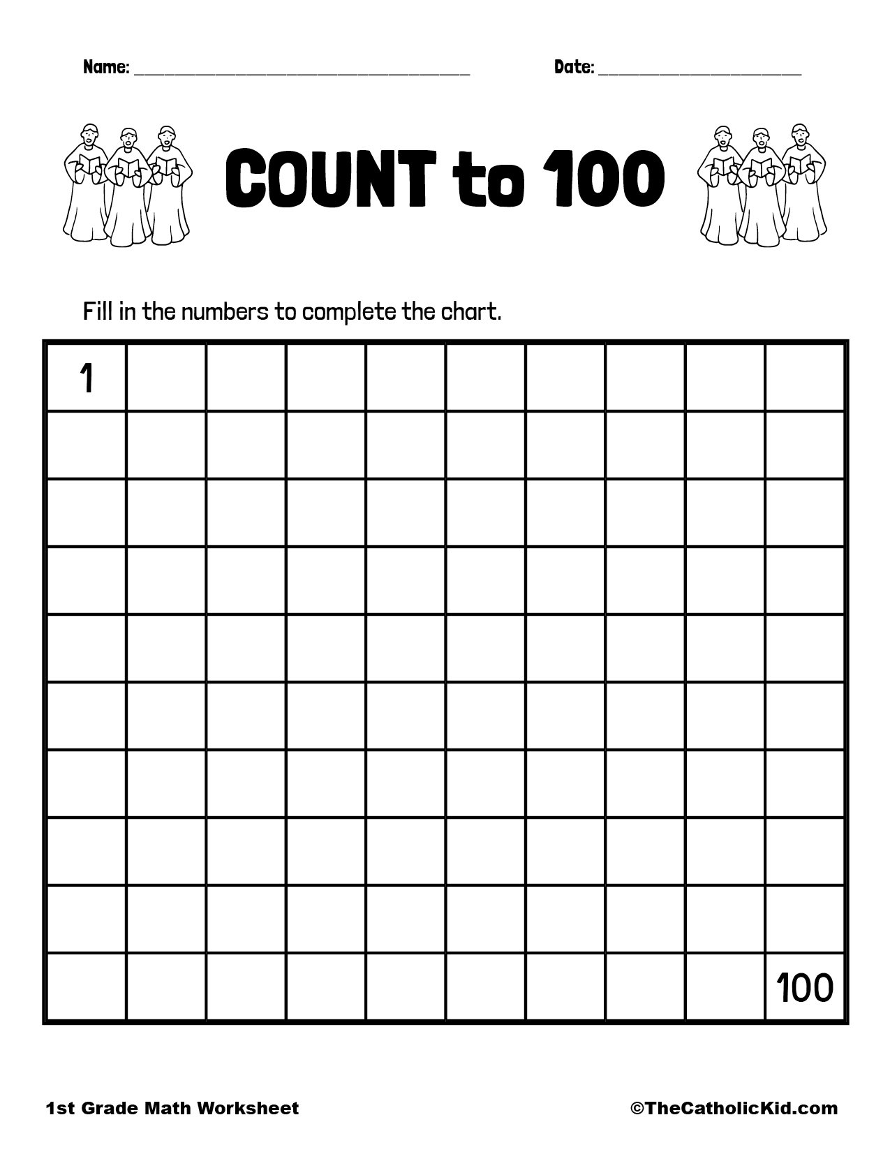 Count To 100 1st Grade Math Worksheet Catholic TheCatholicKid Count To 100 1st Grade Math Worksheet Catholic TheCatholicKid