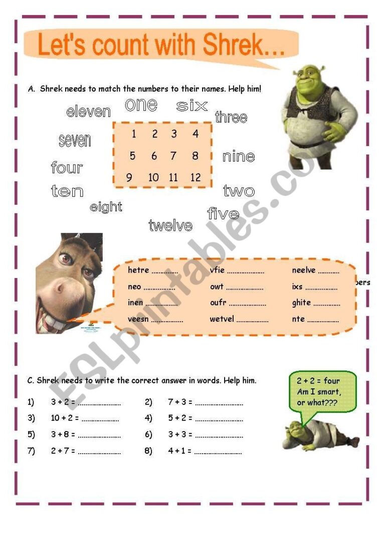Count With Shrek ESL Worksheet By 1hpf
