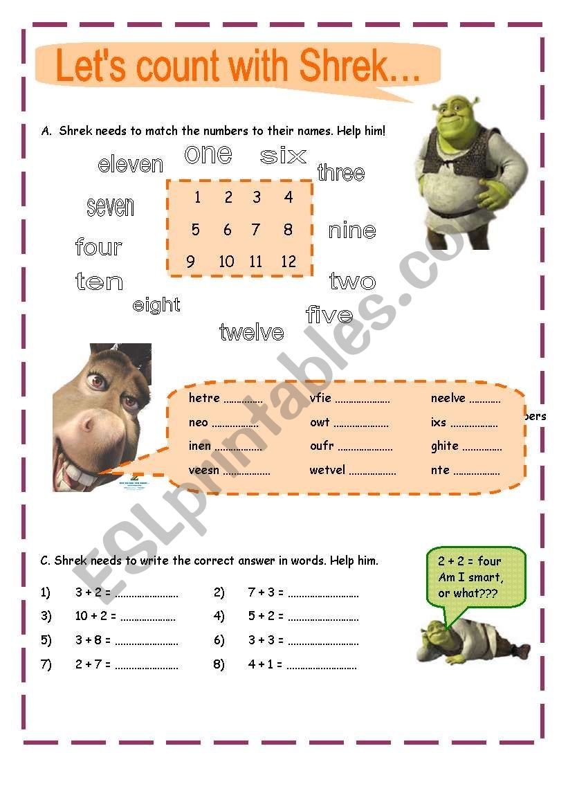 Count With Shrek ESL Worksheet By 1hpf