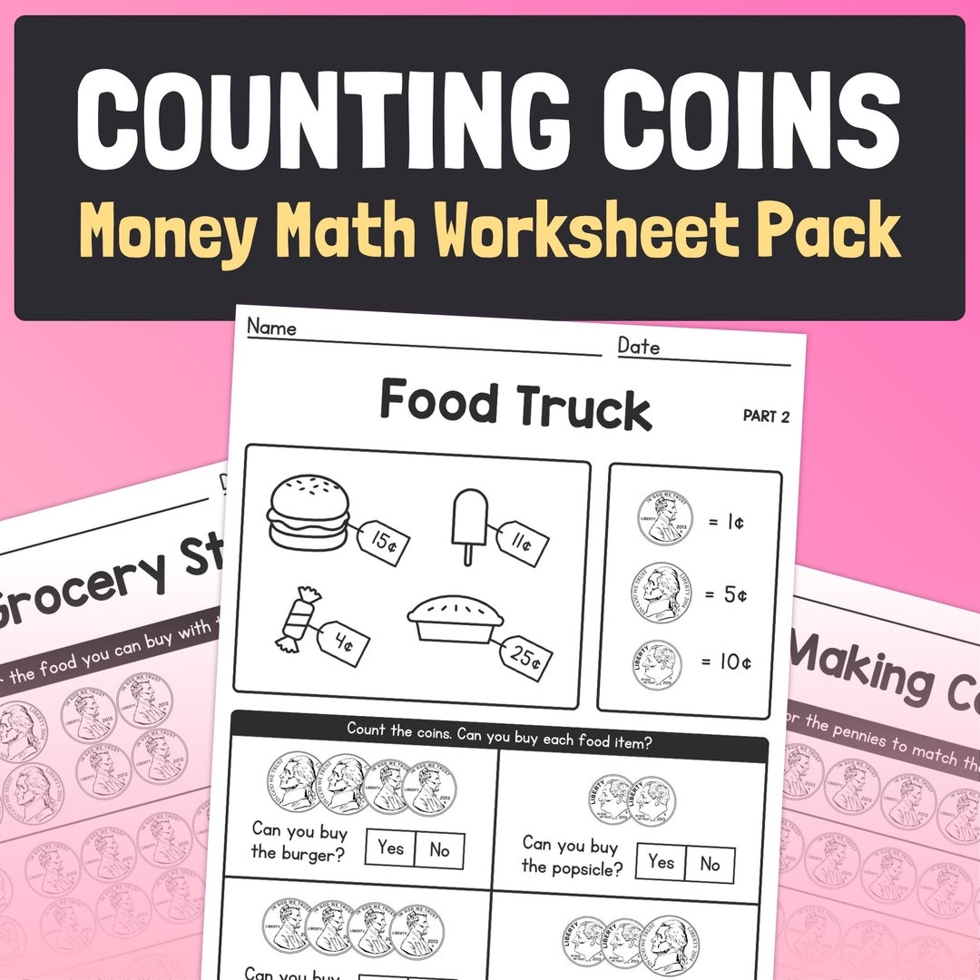 Counting Coins Worksheets Money Math Activities Kindergarten 1st 2nd U0026 3rd Grade Money Math Worksheets printable PDF Etsy