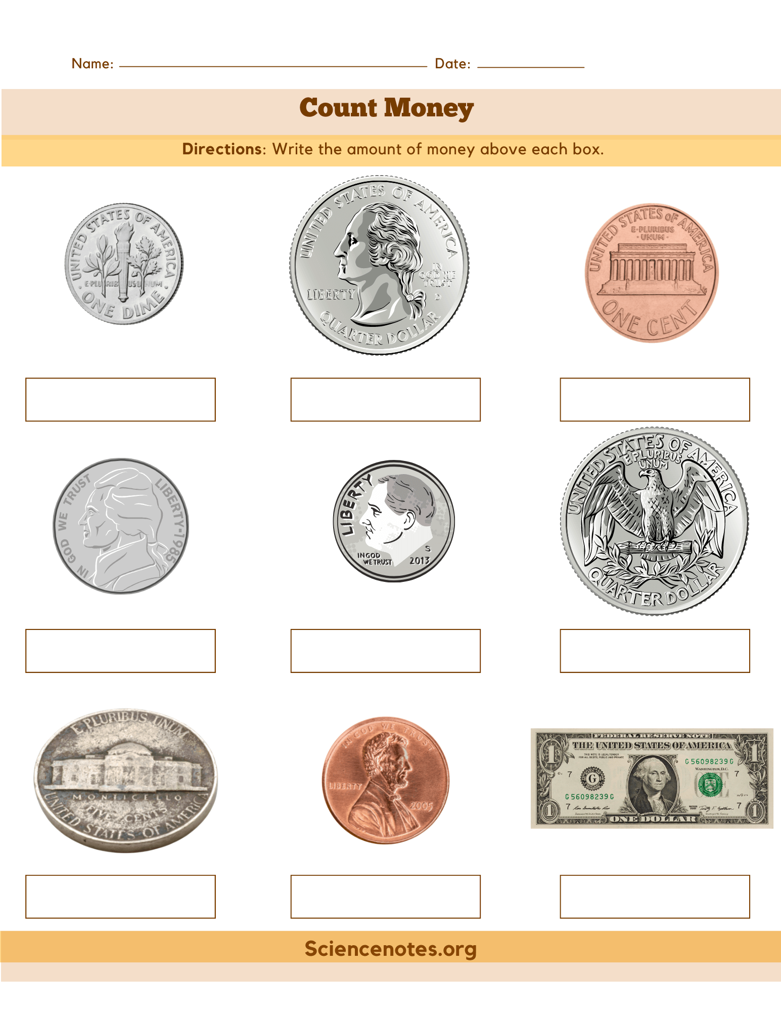 Printable Counting Coins Worksheet