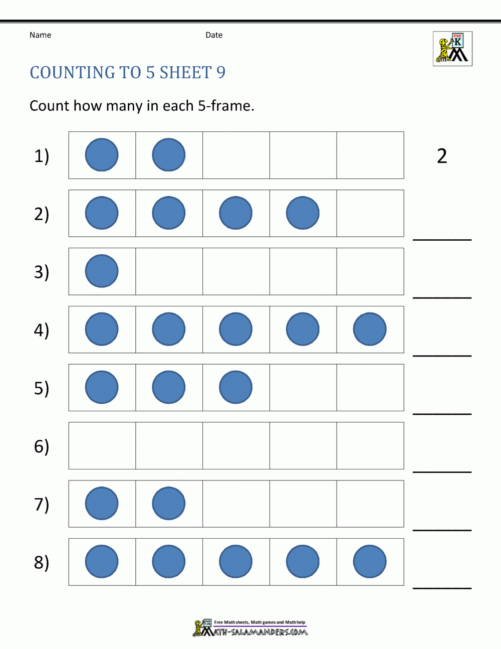 Counting To 5 Worksheets