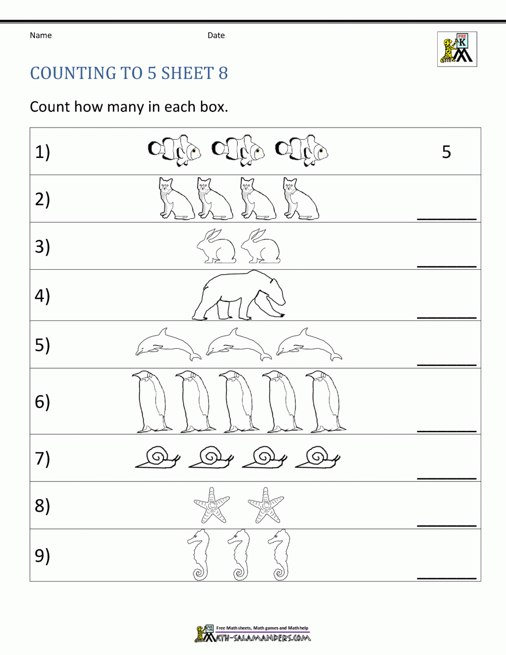 Counting To 5 Worksheets