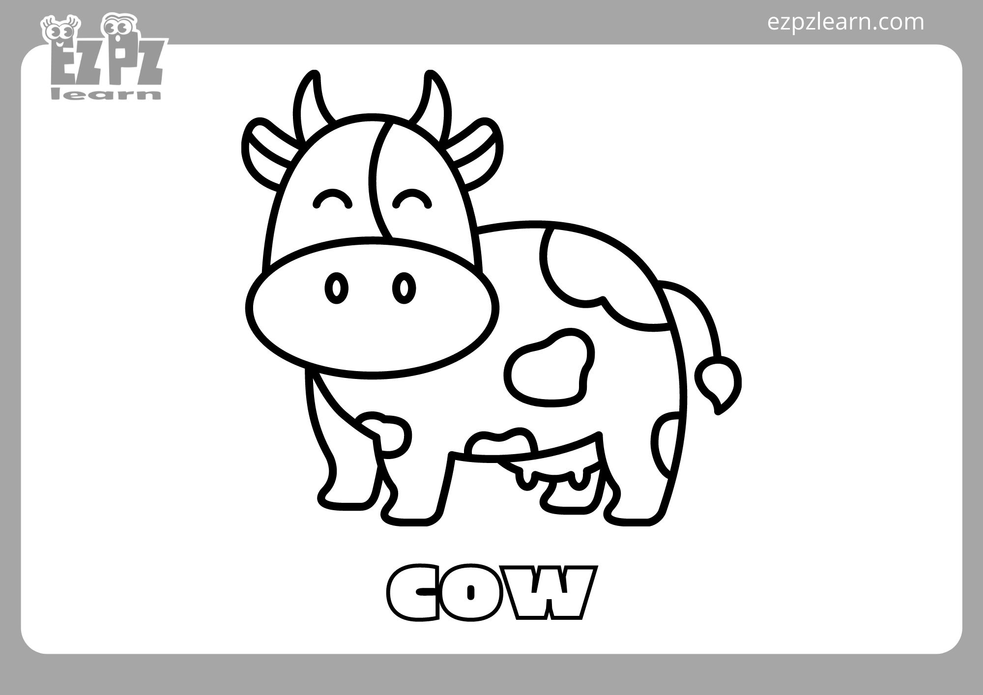 Cow Coloring Flashcard Page For Kindergarten And Preschool Students Ezpzlearn Cow Coloring Flashcard Page For Kindergarten And Preschool Students Ezpzlearn